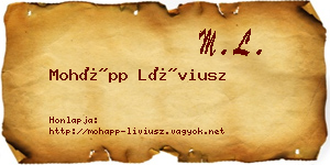 Mohápp Líviusz névjegykártya